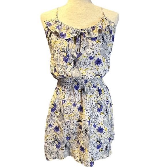 Parker Gray Yellow Purple Floral Print Sleeveless Silhouette Dress Silk‎ Small - Picture 1 of 10